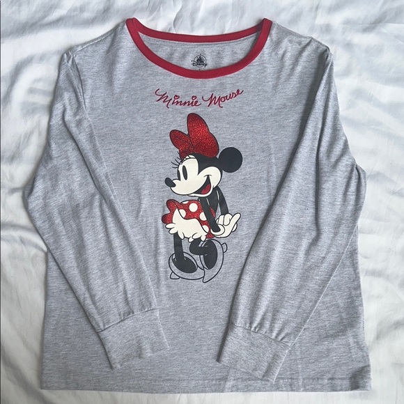 Disney Minnie Mouse Gray and Red Long Sleeve Tee - Picture 1 of 6
